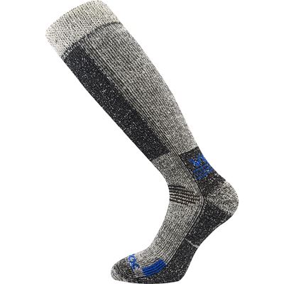 ORBIT winter thermal knee socks made of merino wool, GREY MELANGE WITH BLUE