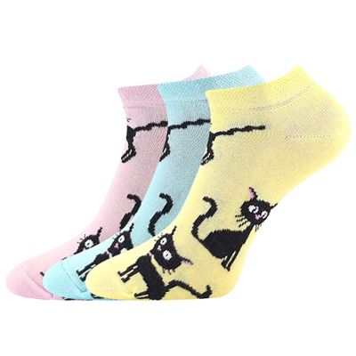 Women's low socks PIKI 55 summer WITH CATS mix A (3 pairs)