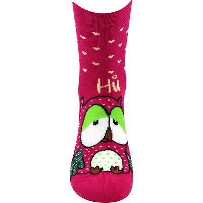 Women's terry socks PRUHANA 12 with owls MAGENTA