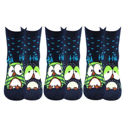 Women's terry socks PRUHANA 12 with owls DARK BLUE