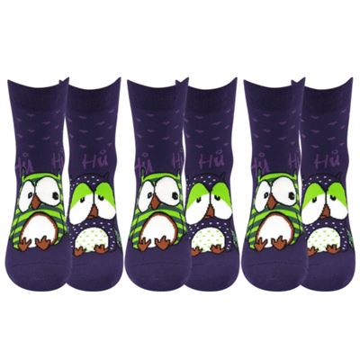 Women's terry socks PRUHANA 12 with owls BLUEBERRY