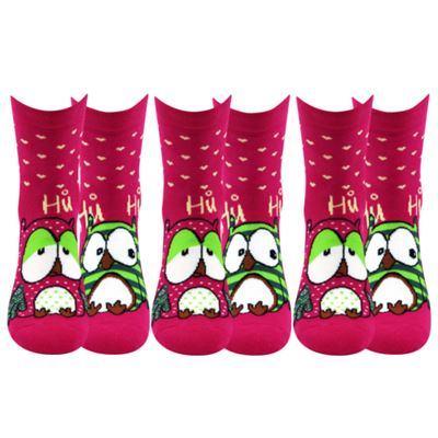 Women's terry socks PRUHANA 12 with owls MAGENTA
