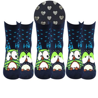 Women's terry socks PRUHANA ABS 12 with owls DARK BLUE