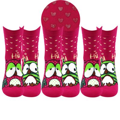 Women's terry socks PRUHANA ABS 12 with owls MAGENTA