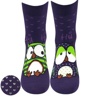 Women's terry socks PRUHANA ABS 12 with owls BLUEBERRY