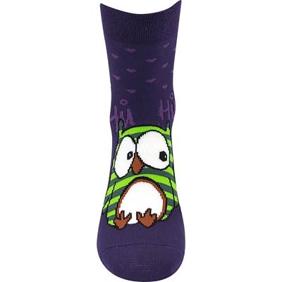 Women's terry socks PRUHANA 12 with owls BLUEBERRY