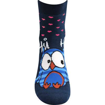 Women's terry socks PRUHANA ABS 12 with owls DARK BLUE