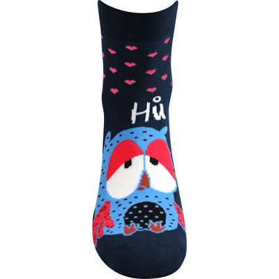 Women's terry socks PRUHANA ABS 12 with owls DARK BLUE