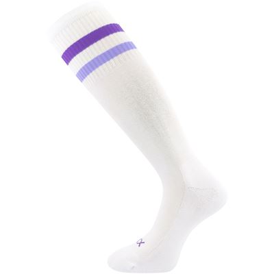 Women's RETRANA sports knee socks with silver ions, WHITE with purple