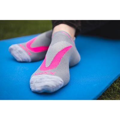 REX 10 cotton short thin socks, GREY with pink