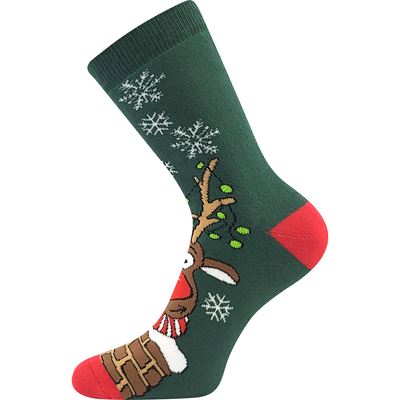 RUDY Christmas terry socks with reindeer, DARK GREEN