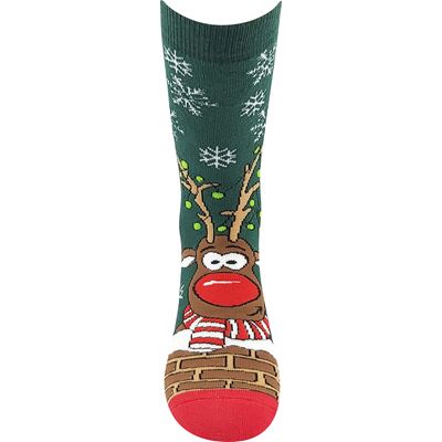 RUDY Christmas terry socks with reindeer, DARK GREEN