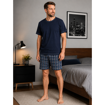 SAXON short-sleeved pyjamas, dark blue CHECKS