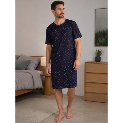 SEEKING short-sleeved night shirt with BIKE II panels, dark blue