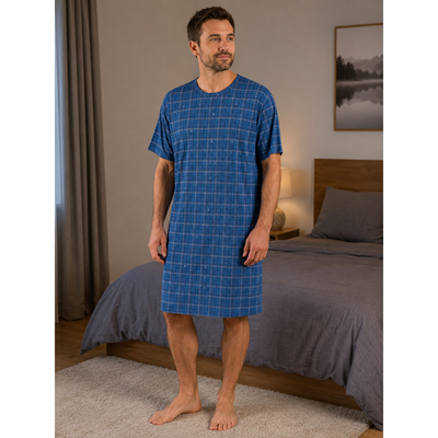 SEEKING blue CHECKED short-sleeved nightshirt