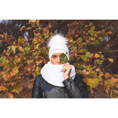 TRAFIC women's knitted hat with reflective element, WHITE