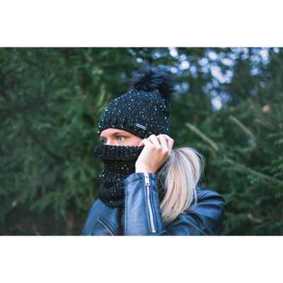 TWINGO women's knitted hat with sequins and pom-pom BLACK