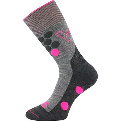 TAYRON double-layer socks with soft cuffs, made of merino wool with silver ions, LIGHT GREY with PINK