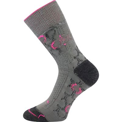 TAYRON double-layer socks with soft cuffs, made of merino wool with silver ions, LIGHT GREY with PINK