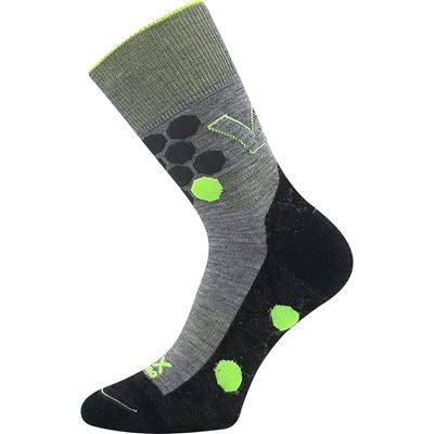 TAYRON double-layer socks with soft cuffs, made of merino wool with silver ions, LIGHT GREY with GREEN