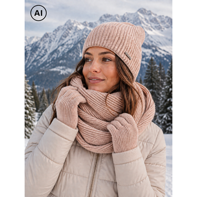 Women's knitted TERRACANA circular scarf with viscose, DARK PINK
