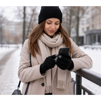 TOUCH 01 unisex knitted gloves for touchscreens BLACK