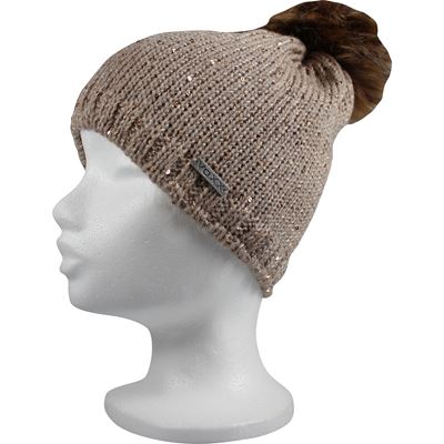 TWINGO women's knitted hat with sequins and pom-pom BROWN