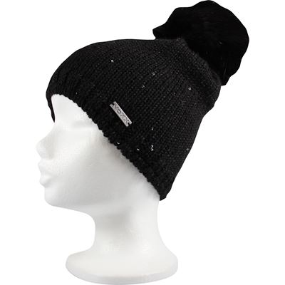 TWINGO women's knitted hat with sequins and pom-pom BLACK