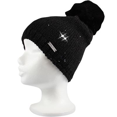 TWINGO women's knitted hat with sequins and pom-pom BLACK