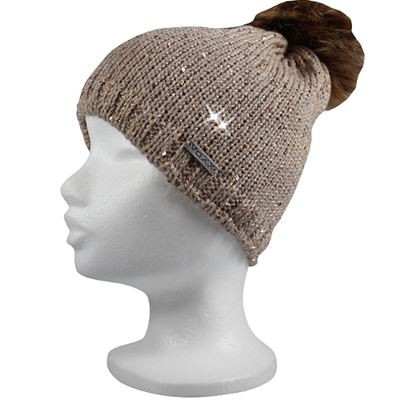 TWINGO women's knitted hat with sequins and pom-pom BROWN