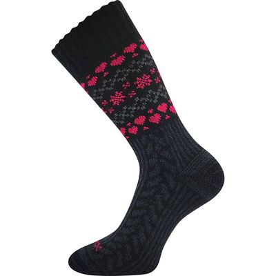 Women's winter wool socks VELTRA black with magenta
