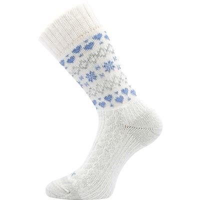 VELTRA women's winter wool socks, cream with polar blue