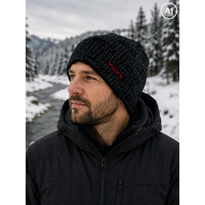 VERSO men's knitted reversible hat, BLACK AND RED