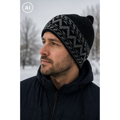VIPER men's knitted cap with pompom BLACK-GREY