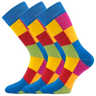 WOCUBE wool checked socks with silver COLOURFUL (3 pairs)
