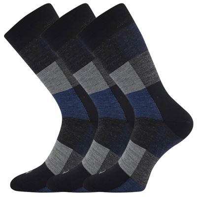 WOCUBE wool checked socks with silver BLACK-GREY (3 pairs)
