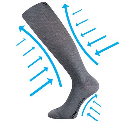 Light compression knee socks made of merino WOOLAX with silver ions LIGHT GREY