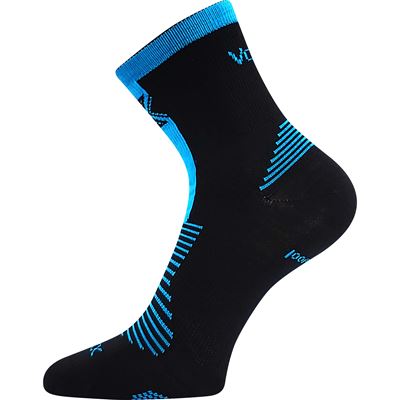 Thin WORALF merino socks with silver ions BLACK with neon turquoise