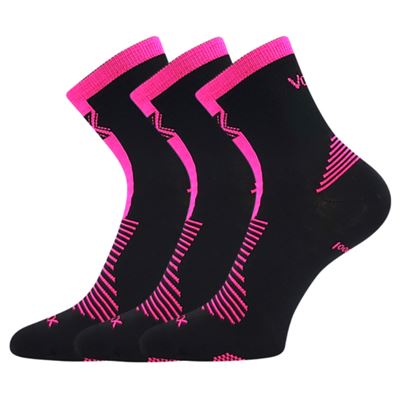 Thin merino socks WORALF with silver ions BLACK with neon pink