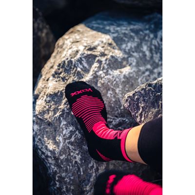 Thin merino socks WORALF with silver ions BLACK with neon pink