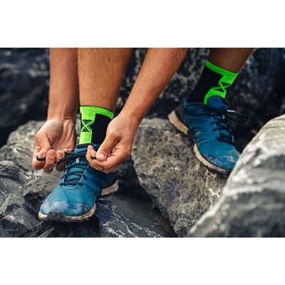 Thin merino socks WORALF with silver ions BLACK with neon green