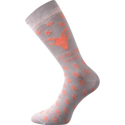 Socks with the ZODIAC sign in a CAPRICORN box, light grey