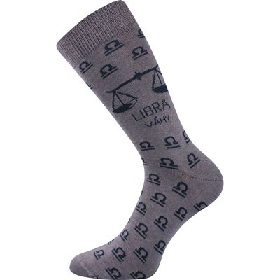 Socks with the ZODIAC sign in a LIBRA box, grey