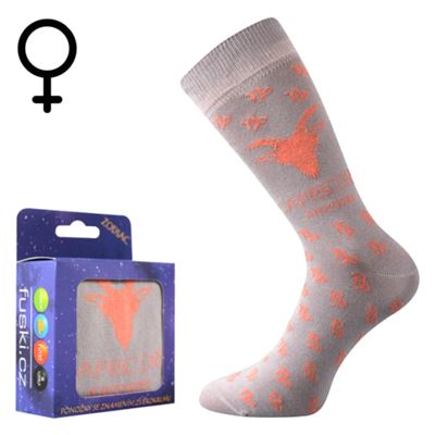 Socks with the ZODIAC sign in a CAPRICORN box, light grey