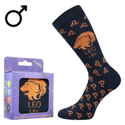 ZODIAC zodiac sign socks in a dark blue LION box