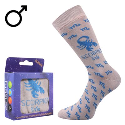 Socks with the ZODIAC sign in a box SCORPIO light grey
