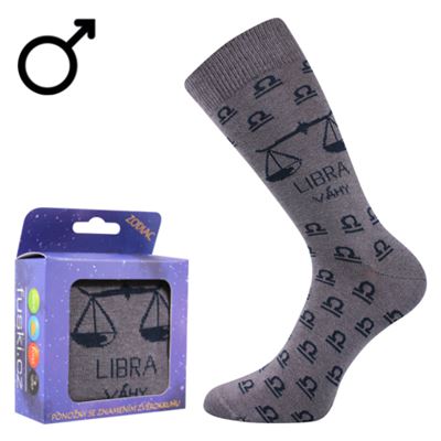 Socks with the ZODIAC sign in a LIBRA box, grey